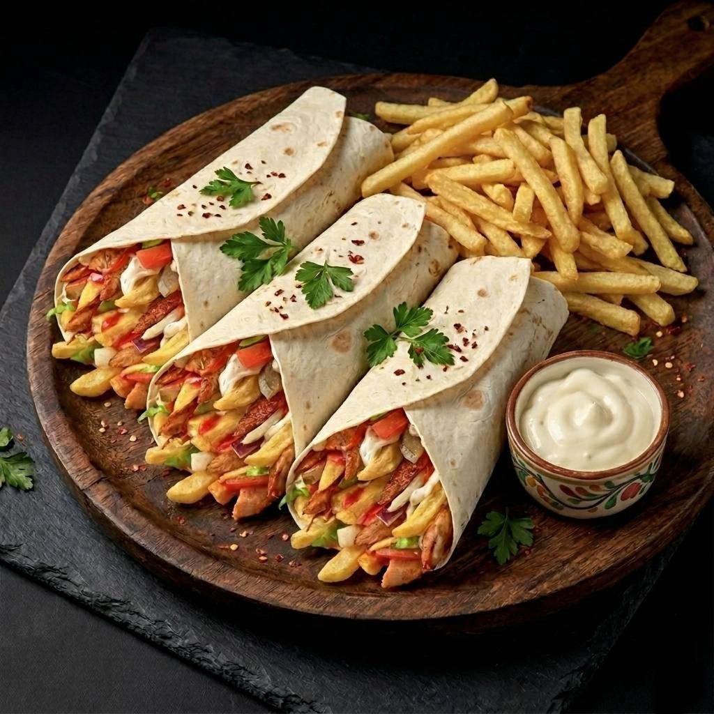 3 Kebab de Pui + Cartofi Pai — fotografie produs